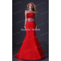 Fashion Sexy Stock Strapless Satin Mermaid Prom Dress Fashion Women Bandage Party Gown Red Evening Dresses CL3825