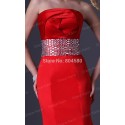 Fashion Sexy Stock Strapless Satin Mermaid Prom Dress Fashion Women Bandage Party Gown Red Evening Dresses CL3825