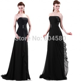 Fashion Black Strapless Special Occasion Casual Party dress Floor Length Chiffon Long Evening Dresses 2015 Formal Prom Gown 4430