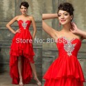 Fast Delivery Short Front Long Back Red Prom dresses 2015 Spring Strapless Sexy Cheap Chiffon Evening Party Gown Dress Ball 3517