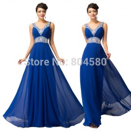 Fast Shipping Floor Length Chiffon Evening Party Gown V Neck Bodycon Prom Dresses Backless Celebrity Dress 2015 Women 4410
