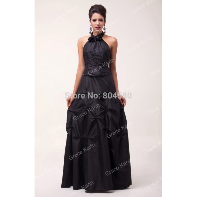 GK Fashion Floor-Length Halter Backless Formal Evening Dress Black Party Dresses CL6074