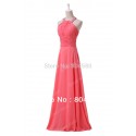 In Stock Sexy Beaded Floor-length Halter Chiffon Long Prom Party Gown Formal Evening Dress  CL6028