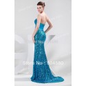 Stock Strapless Floor Length Bodycon Bandage Evening Dress Mermaid Prom dresses with Sequins CL4409