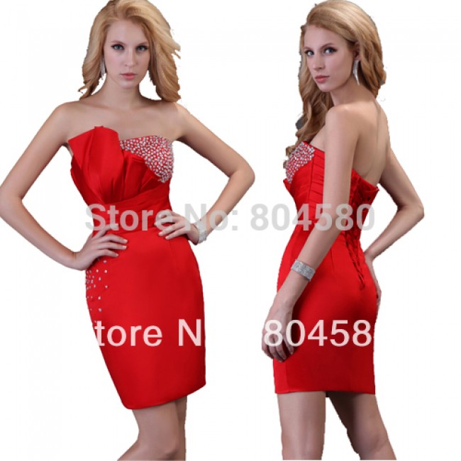 s/lot Grace Karin Sexy Strapless Satin column Prom Red Party  dresses,Cocktail Dress   CL3823