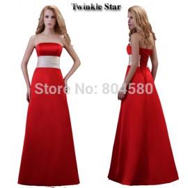 Grace Karin Stock Satin Long Prom Gowns Floor Length Strapless Red Ball Party Evening Dress  8 Size CL3421