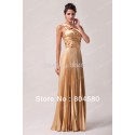   Fashion women's One Shoulder Golden Satin Formal Evening Dress Designer Long Prom Dresses CL6033