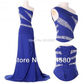 Fashion Ladies Colorful Beaded One Shoulder Prom Gown Long Sheath Dress Sheath Party Evening dresses CL4971