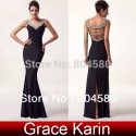 Fashion Ladies' Deep V-Neck Backless Floor Length Sheath Bandage Dress Sexy Winter Evening party dresses CL6061