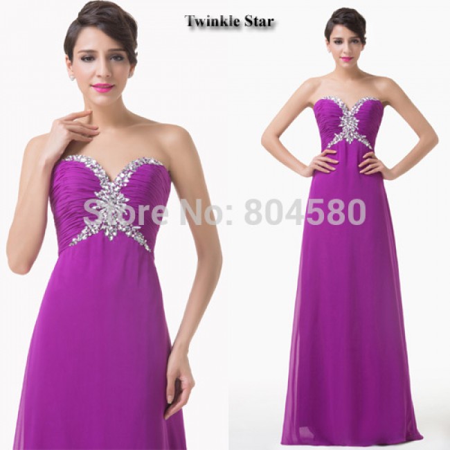 Grace Karin Off Shoulder Purple Chiffon Prom Gown Formal Special Party Dresses Beaded Long Evening Dress CL6188