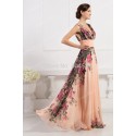   Fashion Women Deep V Neck Flower Pattern Chiffon Party Dress Long Prom Gown Formal Evening dresses CL7502