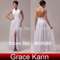 Fashion Strapless Halter Chiffon Women's Backless Party Dress White Prom Dresses Formal Evening gown CL6065