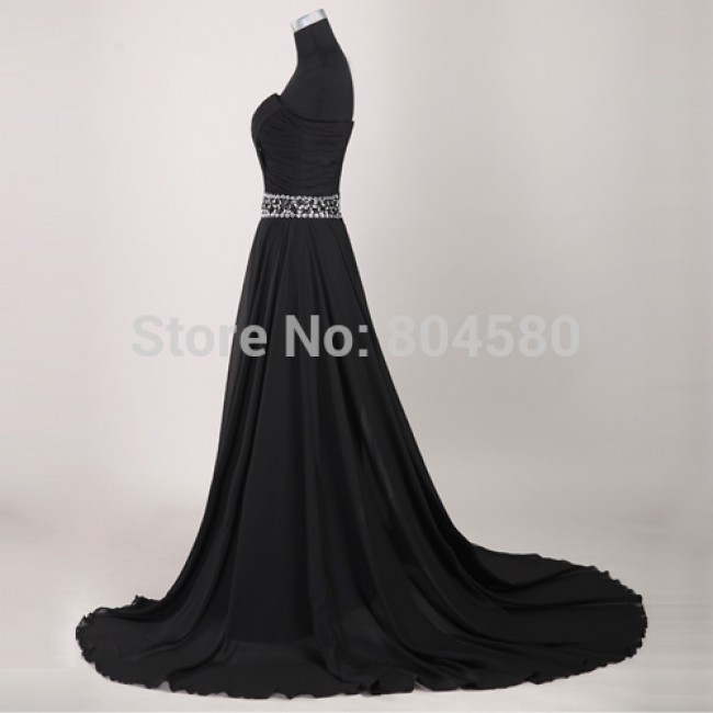 Grace Karin 1PCS/LOT Long Stunning Strapless Chiffon Prom Gown Black Evening Dress  CL2425