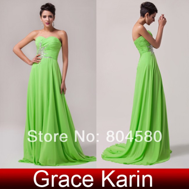 Grace Karin Stock Strapless Chiffon Floor Length Long prom Party Gown Formal Evening dresses  CL4505