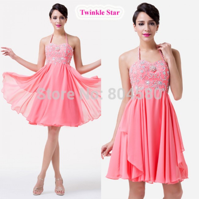 Hater Knee Length Hot Women Beaded Party Gown Short Pink Cocktail dresses for Homecoming CL6253