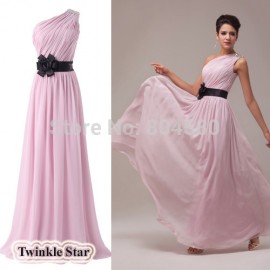 One Shoulder Strapless Long Chiffon Celebrity Dresses Formal Evening Prom Party Dress  In Stock CL6016