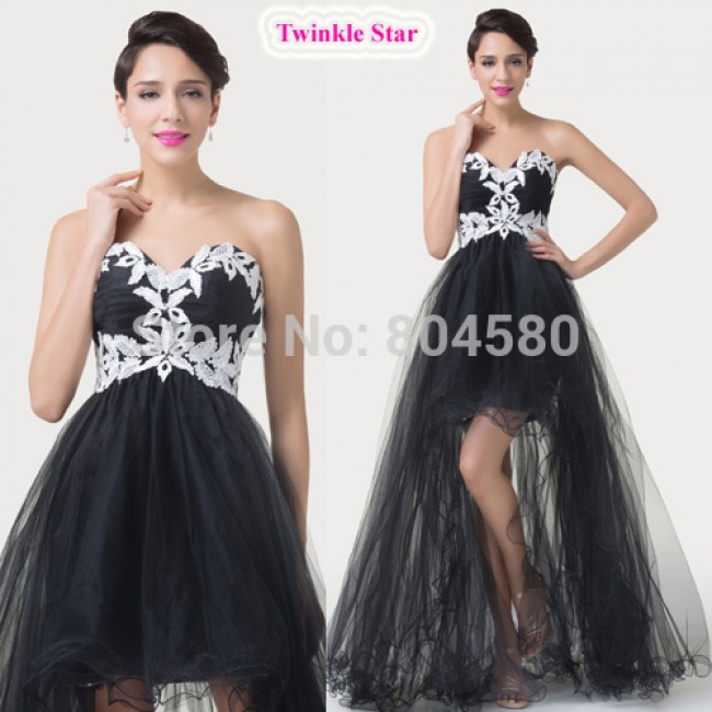 Sweetheart Tulle Appliques Short Front Long Back Prom dress Sleeveless Evening dresses Bandage Formal Gown  CL6191
