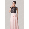 Grace Karin Floor Length Cap Sleeve Black Lace Applique Formal Gowns Long Chiffon Evening Prom dresses  CL6152