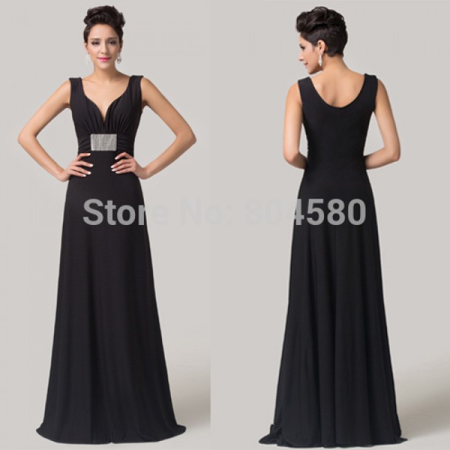 Grace Karin Floor length Deep V-Neck Black Special Occasion Dresses Formal Celebrity dress Long evening gowns CL6159