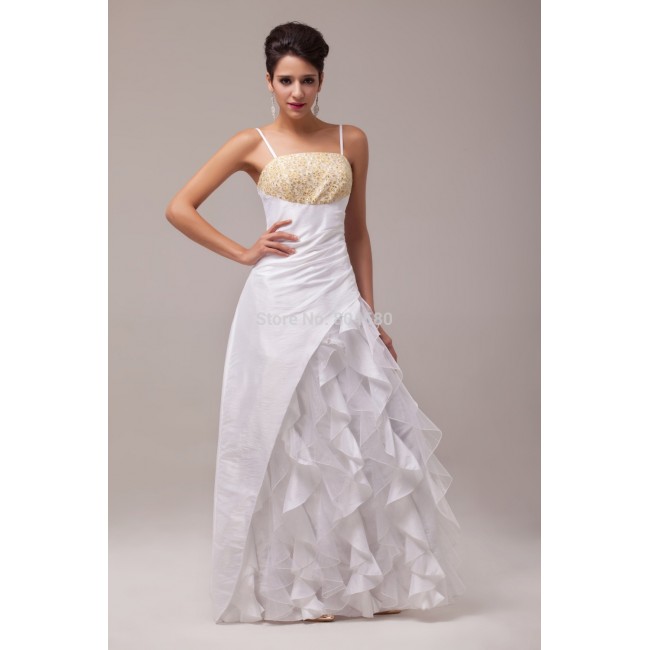 Grace Karin Long Design Strapless Spaghetti Straps White Evening Dresses formal Dinner Party Gown CL6000
