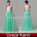 Grace Karin  Fashion Floor-length Chiffon Green Lace evening gowns Long Celebrity Prom dresses Women party dress CL6108