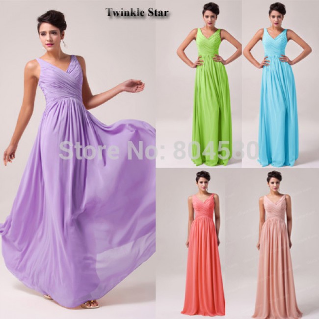 Grace Karin Purple Blue  Fashion Women Deep V Neck Chiffon Prom Gown Long Evening Party Dresses Formal Celebrity dress CL6010