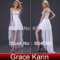 Grace Karin Sexy Strapless Beading High-Low  Model Party Prom Gown Sexy White Chiffon Evening Dress  CL3827