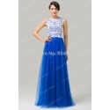 Grace Karin Sleeveless Tulle Floor Length Blue Prom Gown Long Evening dresses Women party dress Formal gowns CL6106