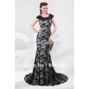 Grace Karin Stock Floor Length Cap Sleeve Black Lace Gown Formal Evening Prom Dress party Elegant Mermaid dresses CL4422