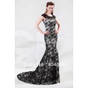 Grace Karin Stock Floor Length Cap Sleeve Black Lace Gown Formal Evening Prom Dress party Elegant Mermaid dresses CL4422