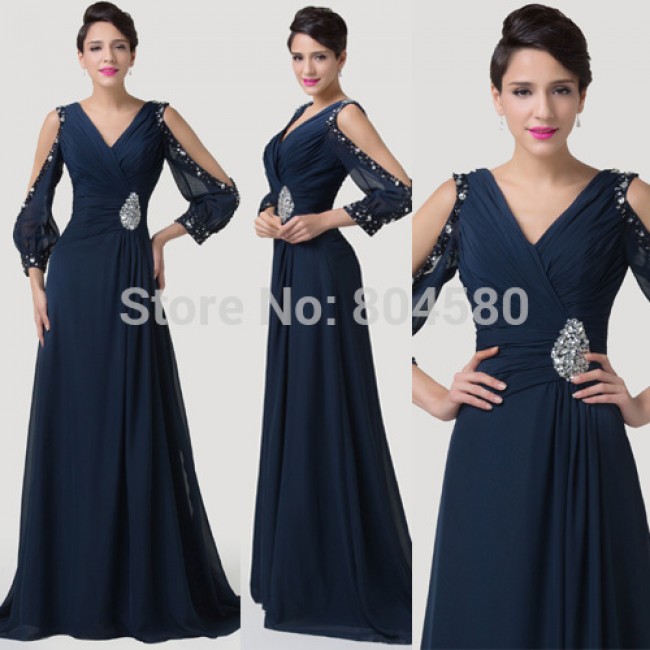 Grace Karin Stock Floor Length Long Sleeve Formal Evening dress Mother of the Bride dresses Women Long Prom Party Gown CL6220