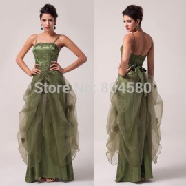 Grace Karin Stock Spaghetti Straps Satin + Voile Women Prom Gown Formal Party Dresses Long Evening Dress  CL6083
