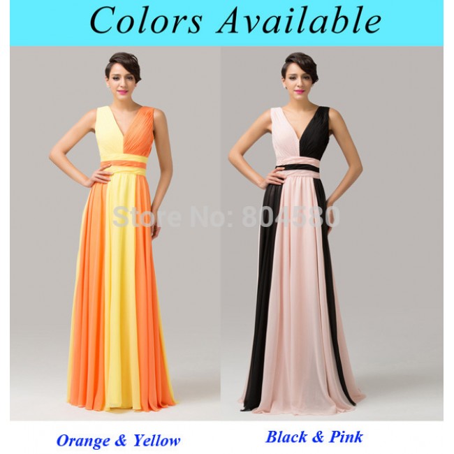 Grace Karin Two Colors Deep V Neck Printed Ombre Celebrity dresses Colorful Long Evening Gown Formal Prom Banquet dress CL6172