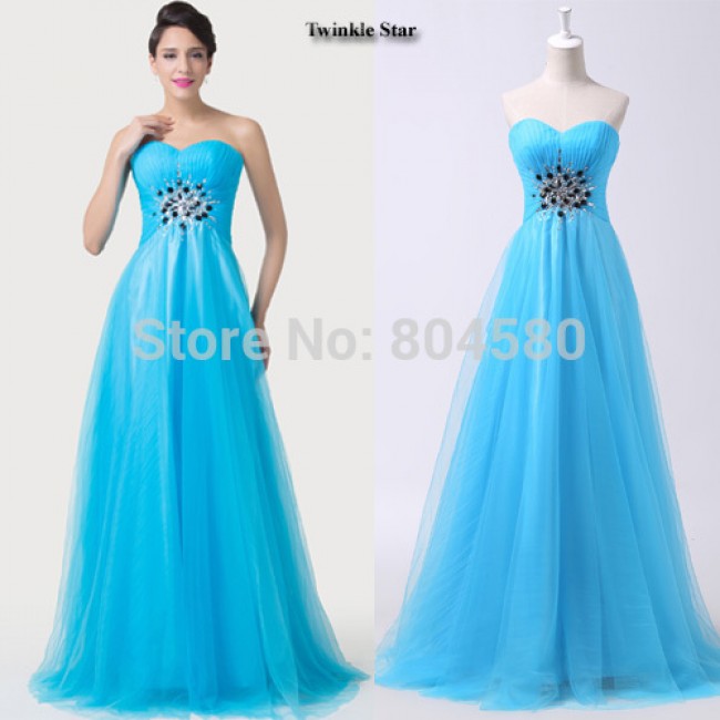 Grace Karin Women Summer  Fashion Floor length Tulle Long Corset Special Evening Dress Blue Formal Prom Ball Gown CL6243