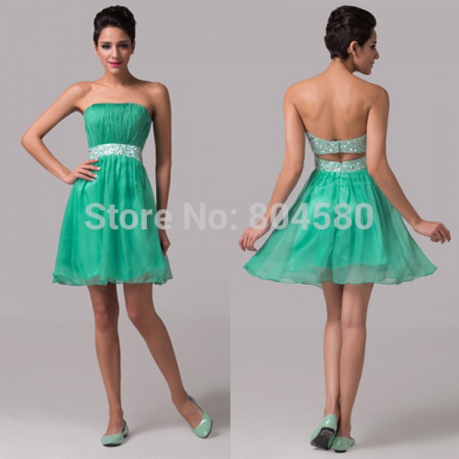 Grace Karion Strapless Knee Length Green Backless Special Occasion Dresses Chiffon Cocktail Dress Short party Gown CL6105 
