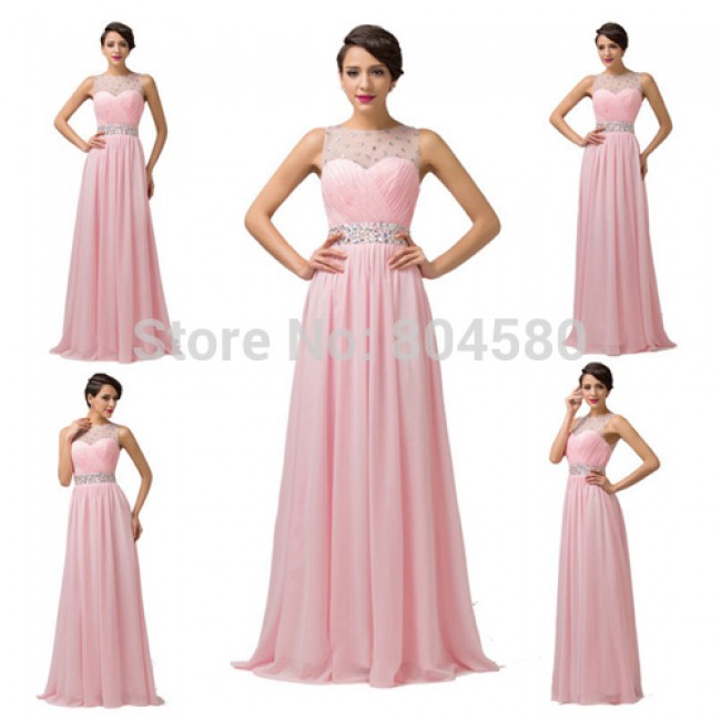 Grace karin Backless Chiffon Beaded Straps Pink Chiffon Celebrity dress Formal Evening Dress Red Carpet dresses CL6112