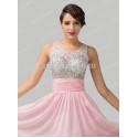 Grace karin Beaded Scoop Neckline Transparent Back Formal prom dress Chiffon Pink Evening Dresses Long Party Gown CL6110