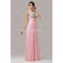 Grace karin Beaded Scoop Neckline Transparent Back Formal prom dress Chiffon Pink Evening Dresses Long Party Gown CL6110