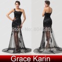 Grace karin One Shoulder Gown Floor Length Lace Black Evening dress Mermaid Prom dresses Long Party Gowns  CL6100