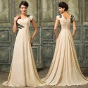 Grace Karin 2015 Women Apricot Chiffon Short Sleeve Evening dresses Embroidery Long Prom dress Formal Occasion Gowns  D7576