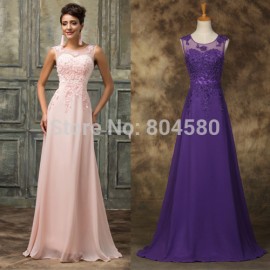 Grace Karin Backless Chiffon A Line Prom Dress Embroidery Cap Sleeve Long Evening Gown Floor length Formal Party Dresses CL7555