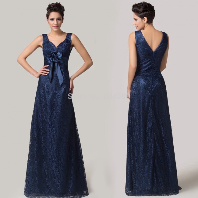 Grace Karin Deep V Neck Two Shoulder Blue Lace Embroidery Celebrity dress Floor Length Evening dresses Long Prom Party Gown 6117