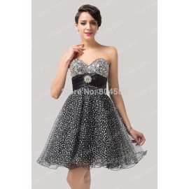 GraceKarin Knee length Strapless Tulle Party Gown Women Short prom dresses Formal gowns Black Homecoming Graduation dress CL6139