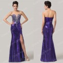 Grace Karin Open Side Blue Black Purple Sequins Long Bandage Prom dress Women Sweetheart Wedding Party Dresses 6291