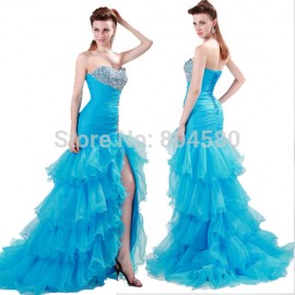 Grace Karin Strapless Layer design Formal Party dress 2015 Cheap Women Split Evening Prom dresses Long Dance Dinner Gown 4654