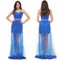 Grace Karin Women Long Evening Dress for Prom Blue Transparent Floor Length Formal Party Gown Celebrity dresses Beach Ball C8920