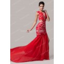 Gracekarin Scoop Floor Length Lace Applique Red Split Mermaid Evening dress Sleeveless Formal Occasion Celebrity Dresses CL6120