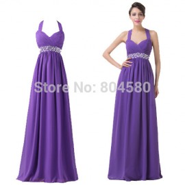 Halter Neck Built-In Bra Padded Long Evening Party Gown Floor Length Chiffon Prom Dress Design Special Occasion Dresses 6208