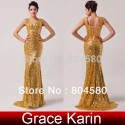 High Quality Charming Grace Karin Stock Sequins Deep V Formal Prom Bandage Party Gown Sheath Long Evening Dress  CL6052