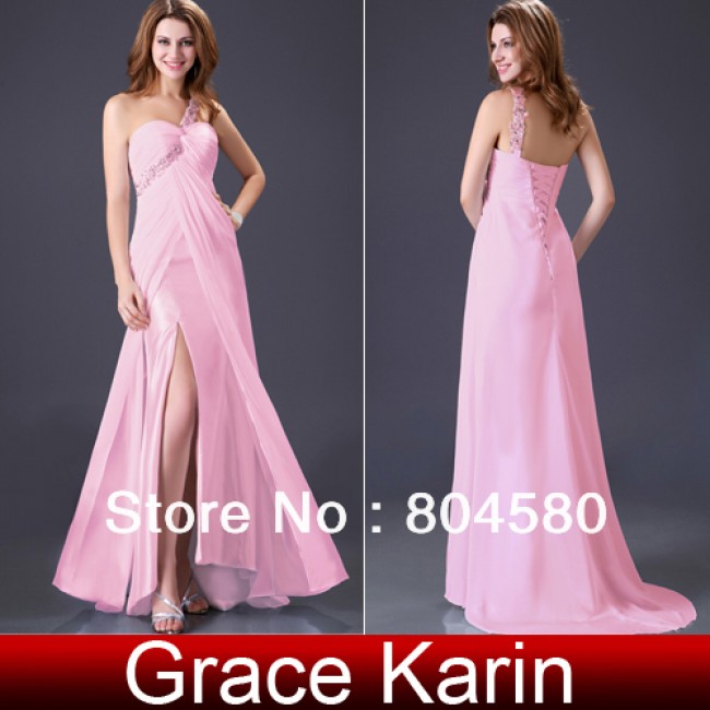 High Quality Grack Karin Pink dress One shoulder Formal Prom Wedding Bridesmaids Party dress size 8 Size  CL3873